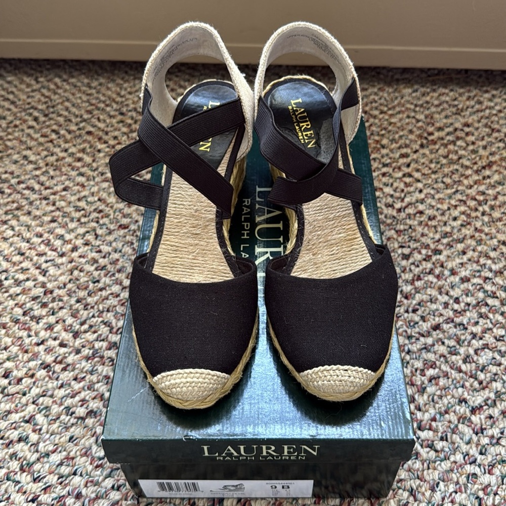 Woman’s Ralph Lauren Casandra Eucalyptus Linen Espadrille Size 9B - Black - Picture 2 of 8
